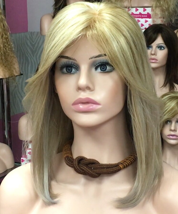 Peluca natural Melisa color 18h613.plata TOP de tul transparente efecto piel