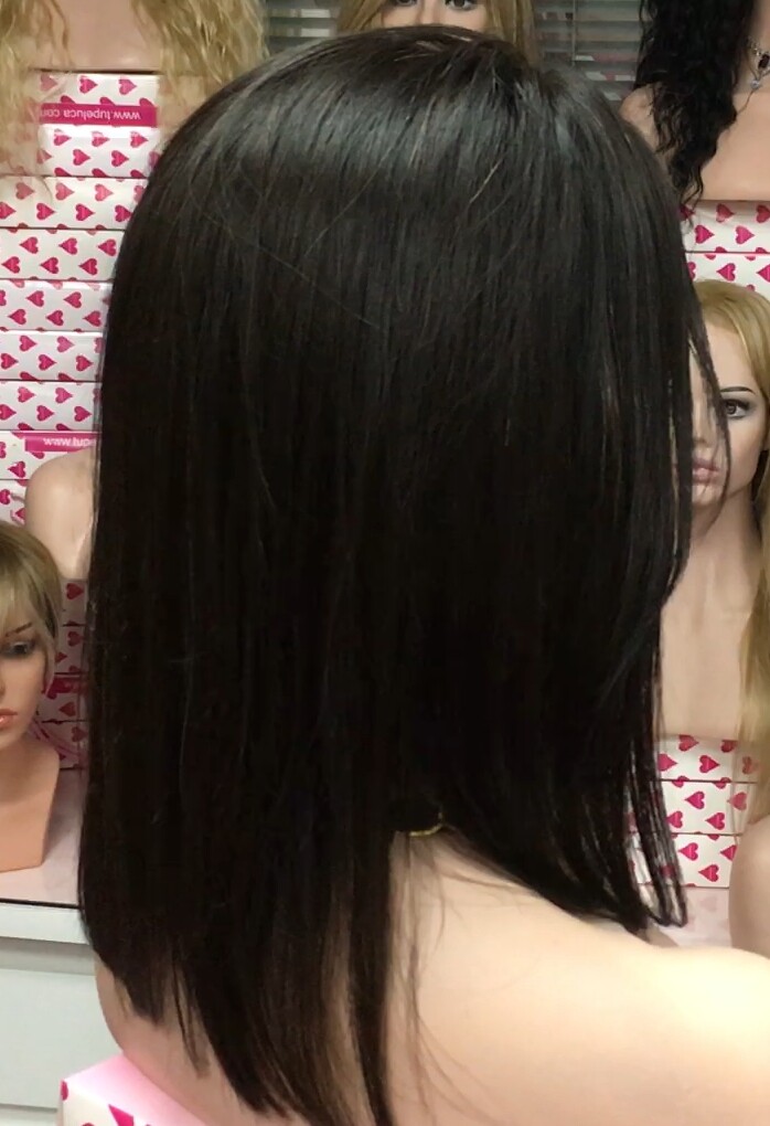 Peluca natural Melisa color 1B TOP de tul transparente efecto piel