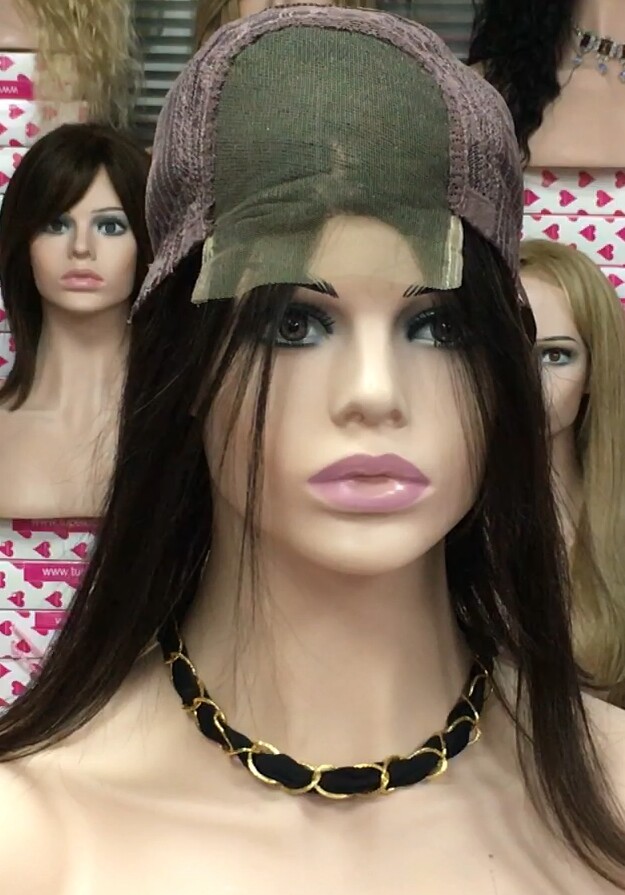 Peluca natural Melisa color 1B TOP de tul transparente efecto piel