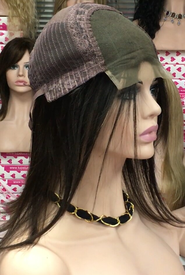 Peluca natural Melisa color 1B TOP de tul transparente efecto piel