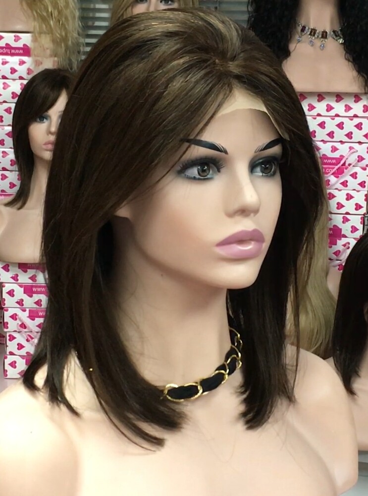 Peluca natural Melisa color 2/5 TOP de tul transparente efecto piel