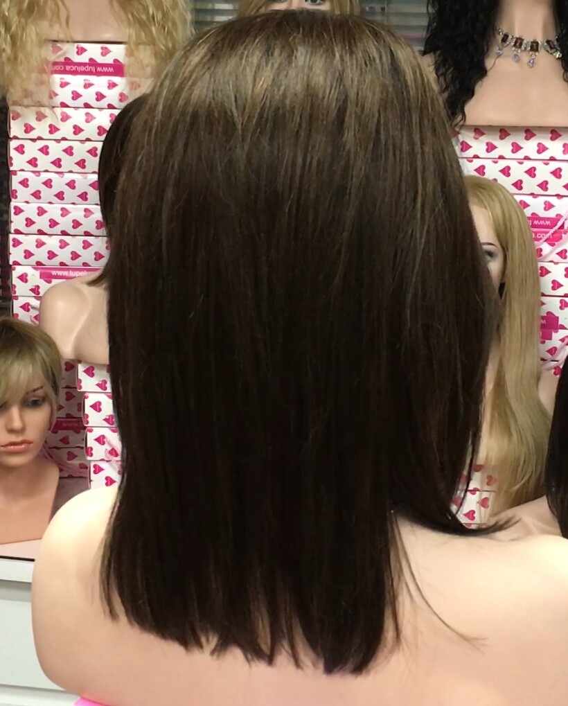 Peluca natural Melisa color 2/5 TOP de tul transparente efecto piel