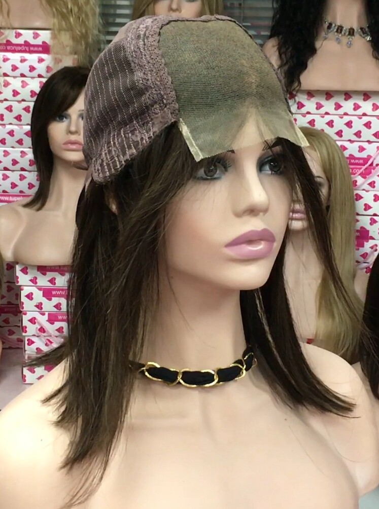 Peluca natural Melisa color 2/5 TOP de tul transparente efecto piel
