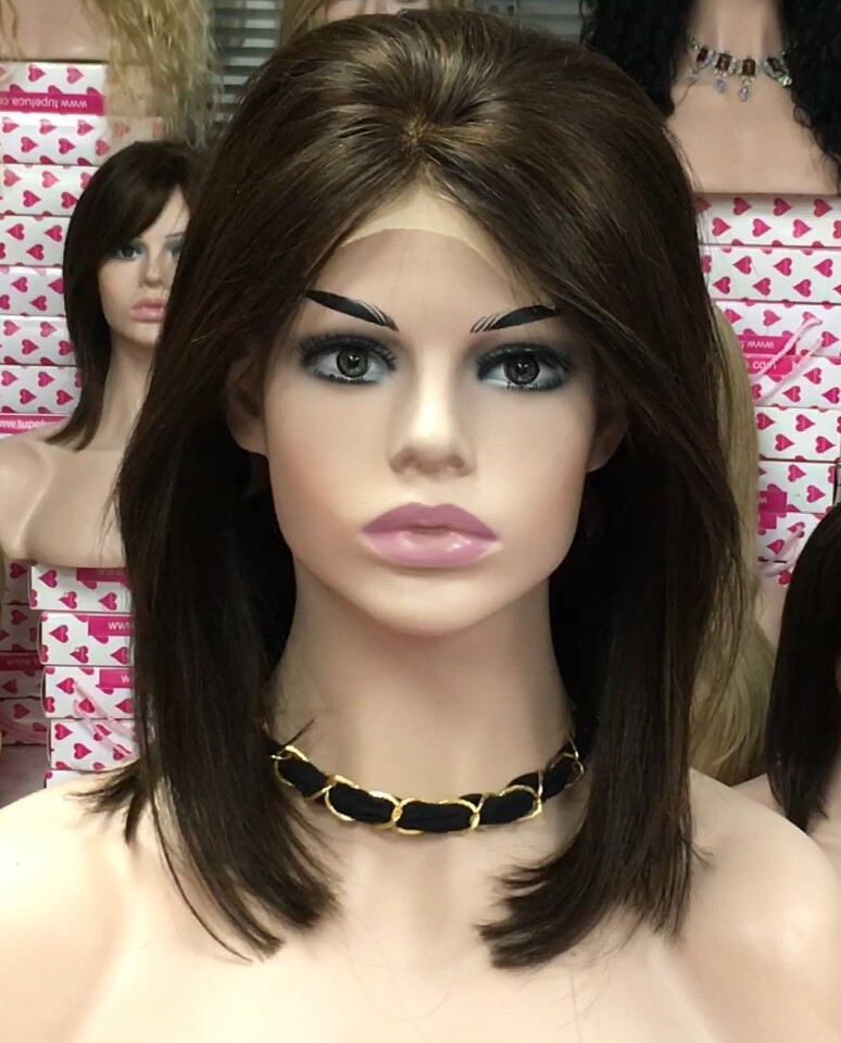 Peluca natural Melisa color 2/5 TOP de tul transparente efecto piel