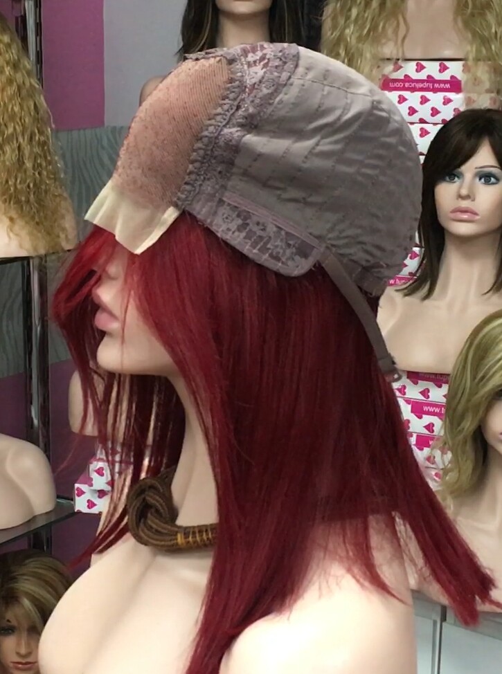Peluca natural Melisa color Burg TOP de tul transparente efecto piel