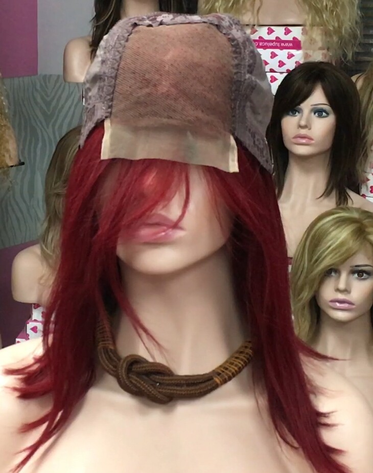 Peluca natural Melisa color Burg TOP de tul transparente efecto piel