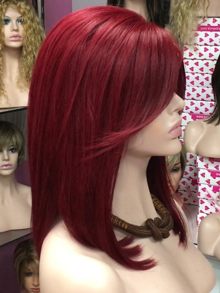 Peluca natural Melisa color Burg TOP de tul transparente efecto piel