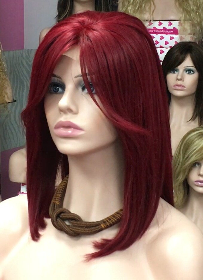 Peluca natural Melisa color Burg TOP de tul transparente efecto piel