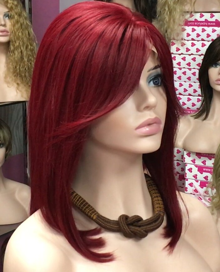Peluca natural Melisa color Burg TOP de tul transparente efecto piel