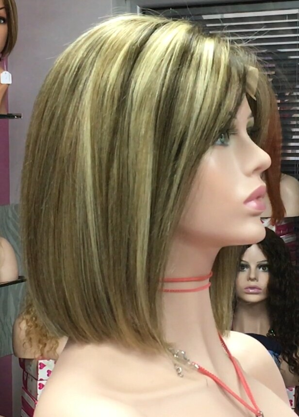 Peluca natural Minauti color 4h16h8h613 TOP de TUL transparente efecto piel