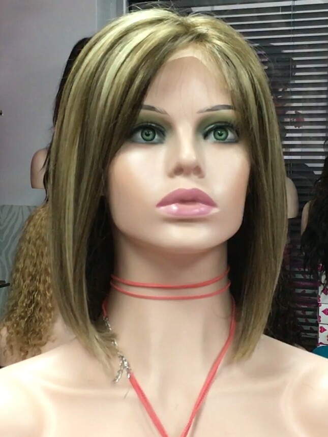 Peluca natural Minauti color 4h16h8h613 TOP de TUL transparente efecto piel