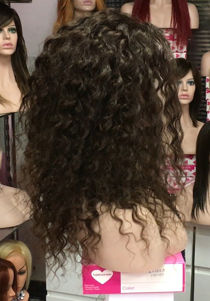 Peluca rizada natural  ADELAIDE color 4 con TOP de TUL 40Cm