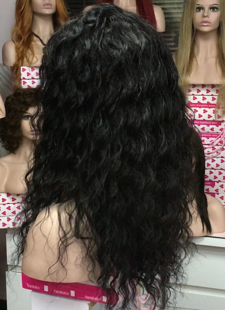 Peluca de cabello rizado natural ADELAIDE color 2 Negro natural TOP de TUL