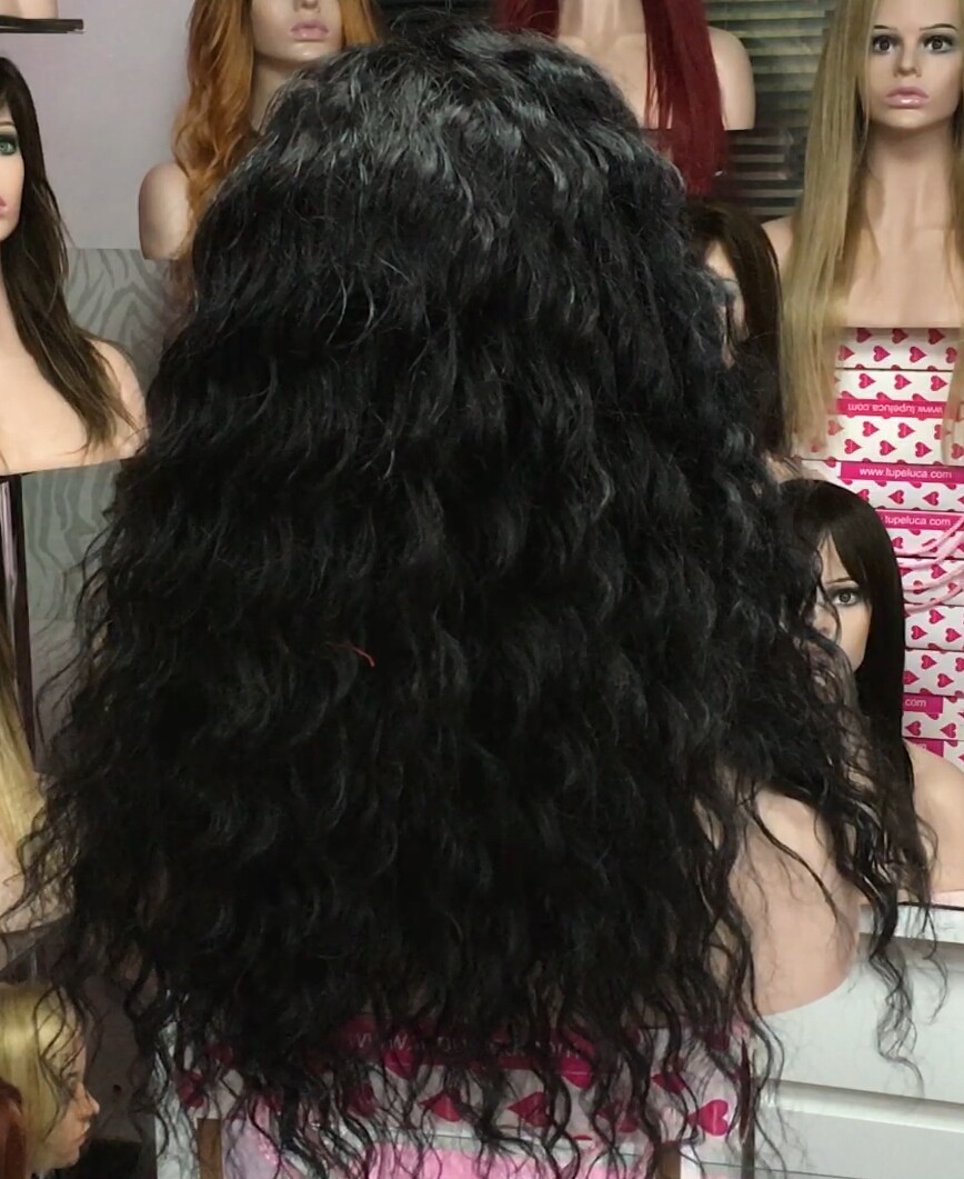Peluca de cabello rizado natural ADELAIDE color 2 Negro natural TOP de TUL