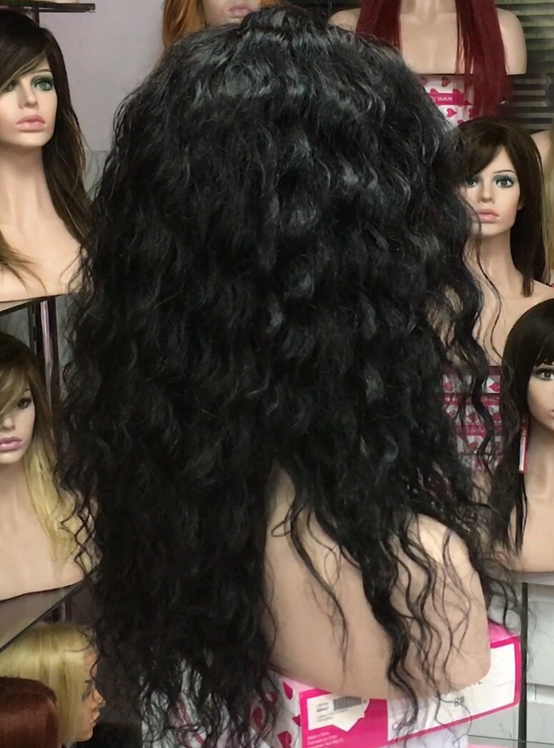 Peluca de cabello rizado natural ADELAIDE color 2 Negro natural TOP de TUL