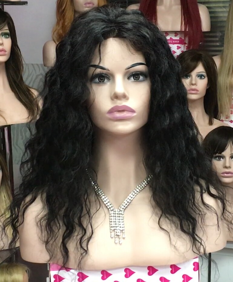 Peluca de cabello rizado natural ADELAIDE color 2 Negro natural TOP de TUL