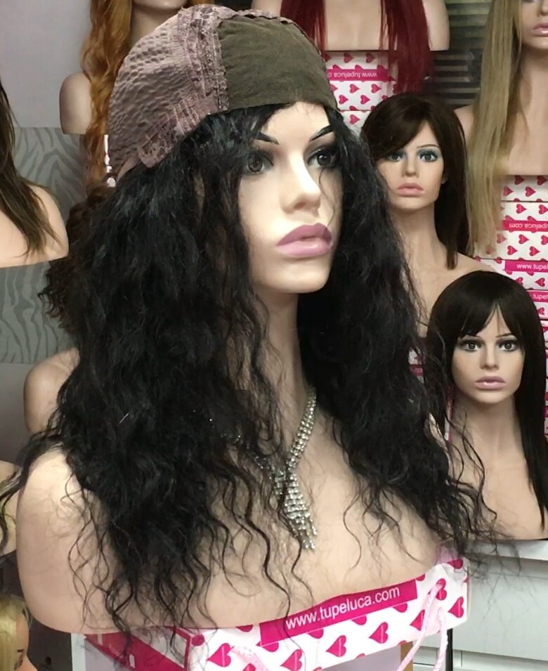 Peluca de cabello rizado natural ADELAIDE color 2 Negro natural TOP de TUL