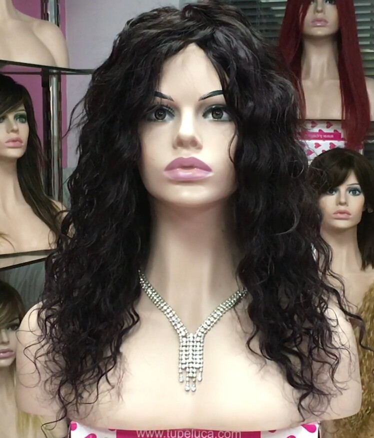 Peluca de cabello rizado natural ADELAIDE color 4.20 tinte RAYA DE TUL