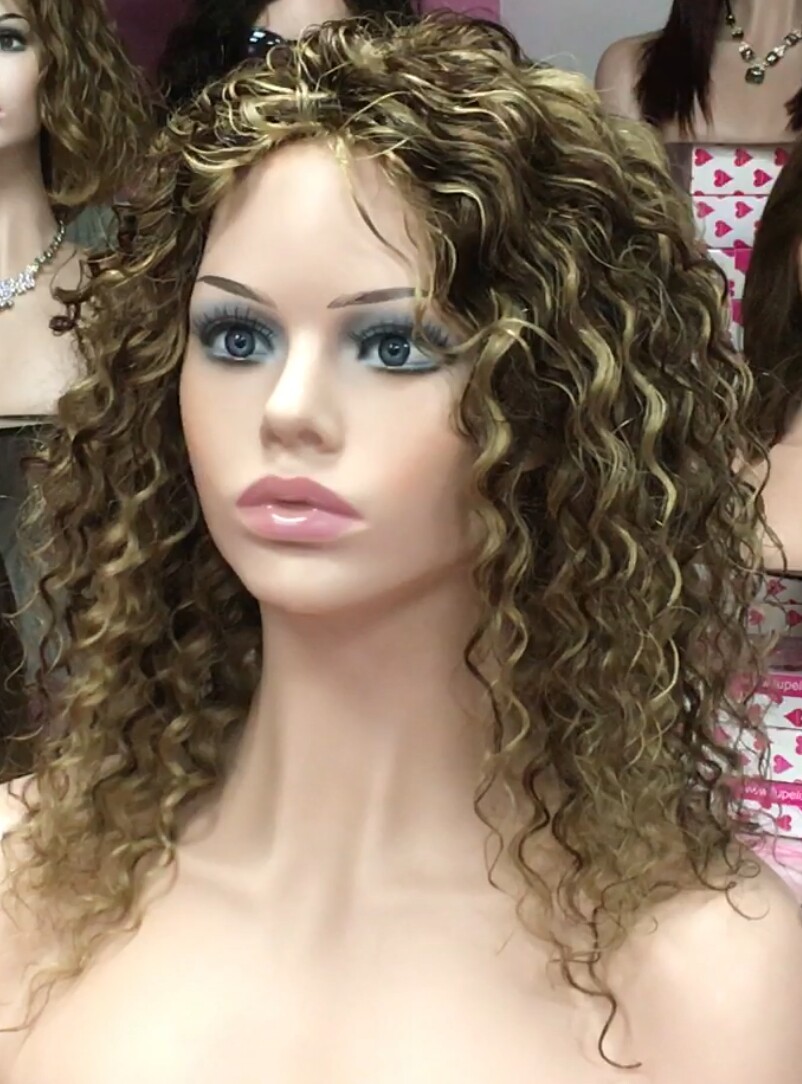 Peluca natural rizada BOU color 4h18 confeccin a maquina