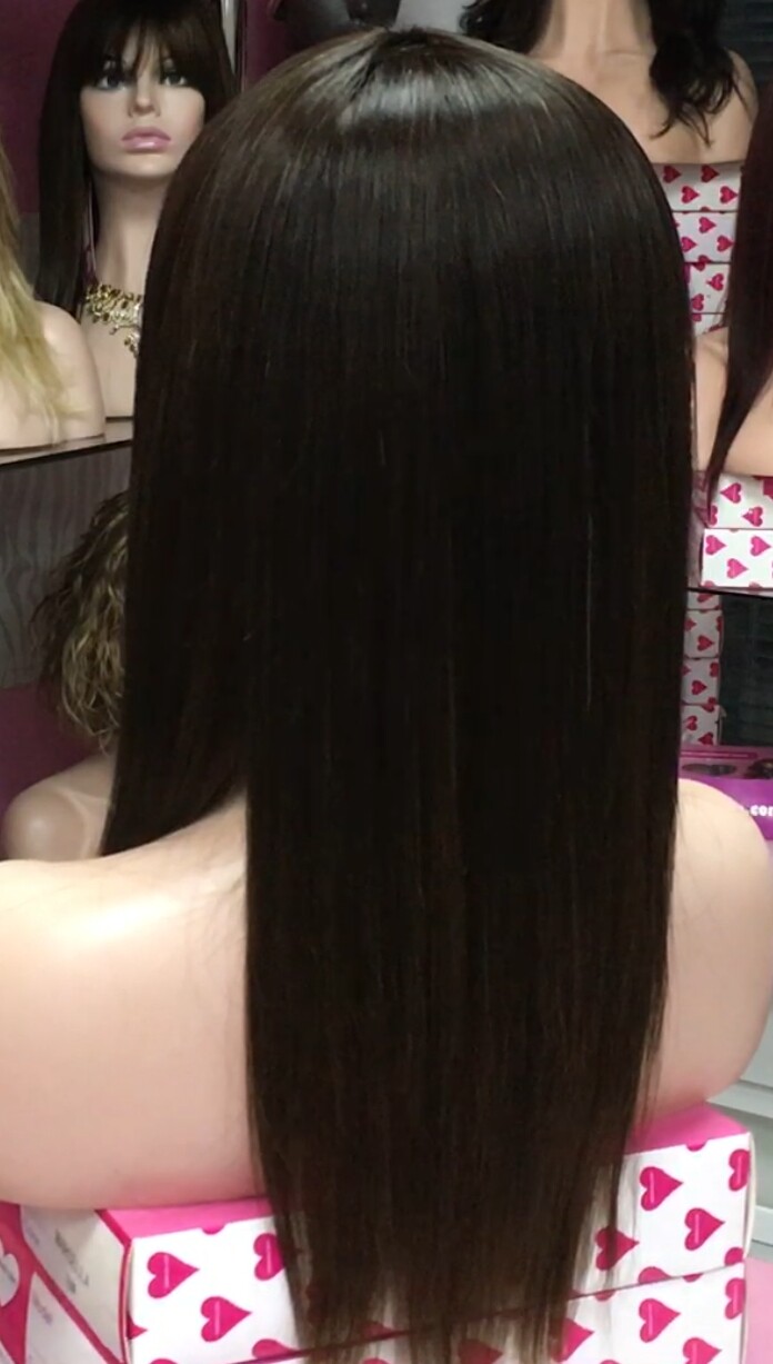 Peluca cabello natural VERONICA color 4T5 RAYA de TUL transparente efecto piel