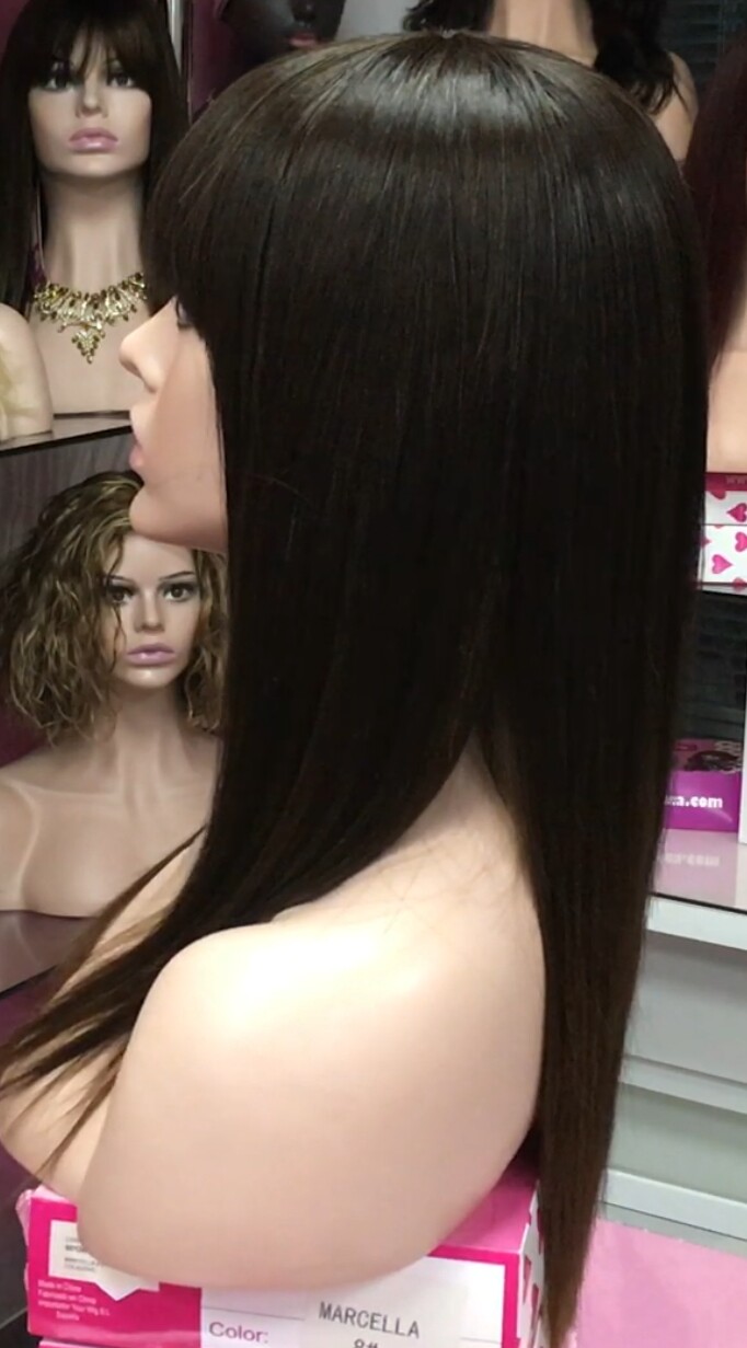 Peluca cabello natural VERONICA color 4T5 RAYA de TUL transparente efecto piel