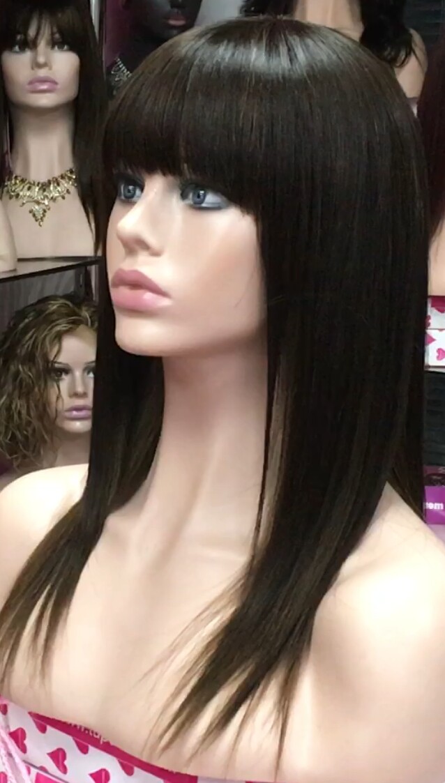 Peluca cabello natural VERONICA color 4T5 RAYA de TUL transparente efecto piel