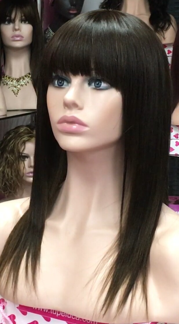 Peluca cabello natural VERONICA color 4T5 RAYA de TUL transparente efecto piel