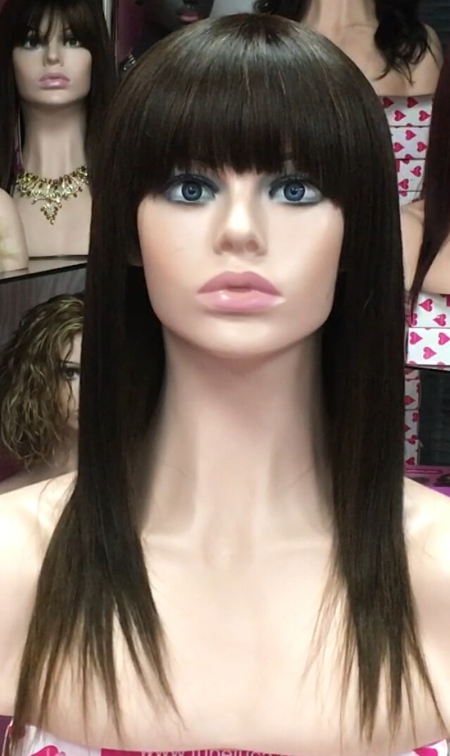 Peluca cabello natural VERONICA color 4T5 RAYA de TUL transparente efecto piel