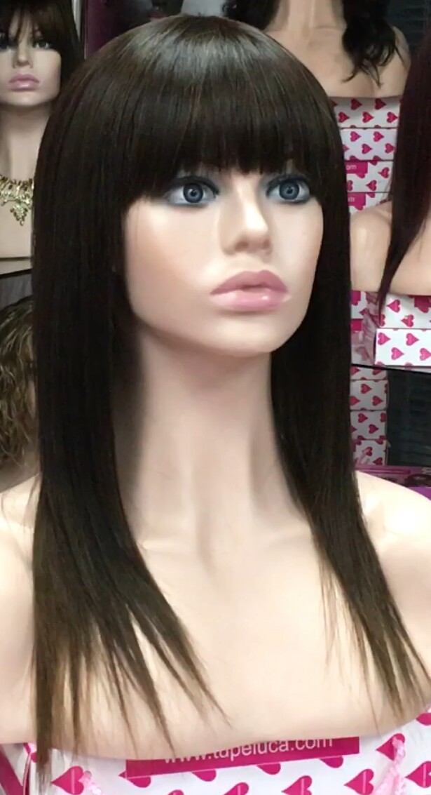 Peluca cabello natural VERONICA color 4T5 RAYA de TUL transparente efecto piel
