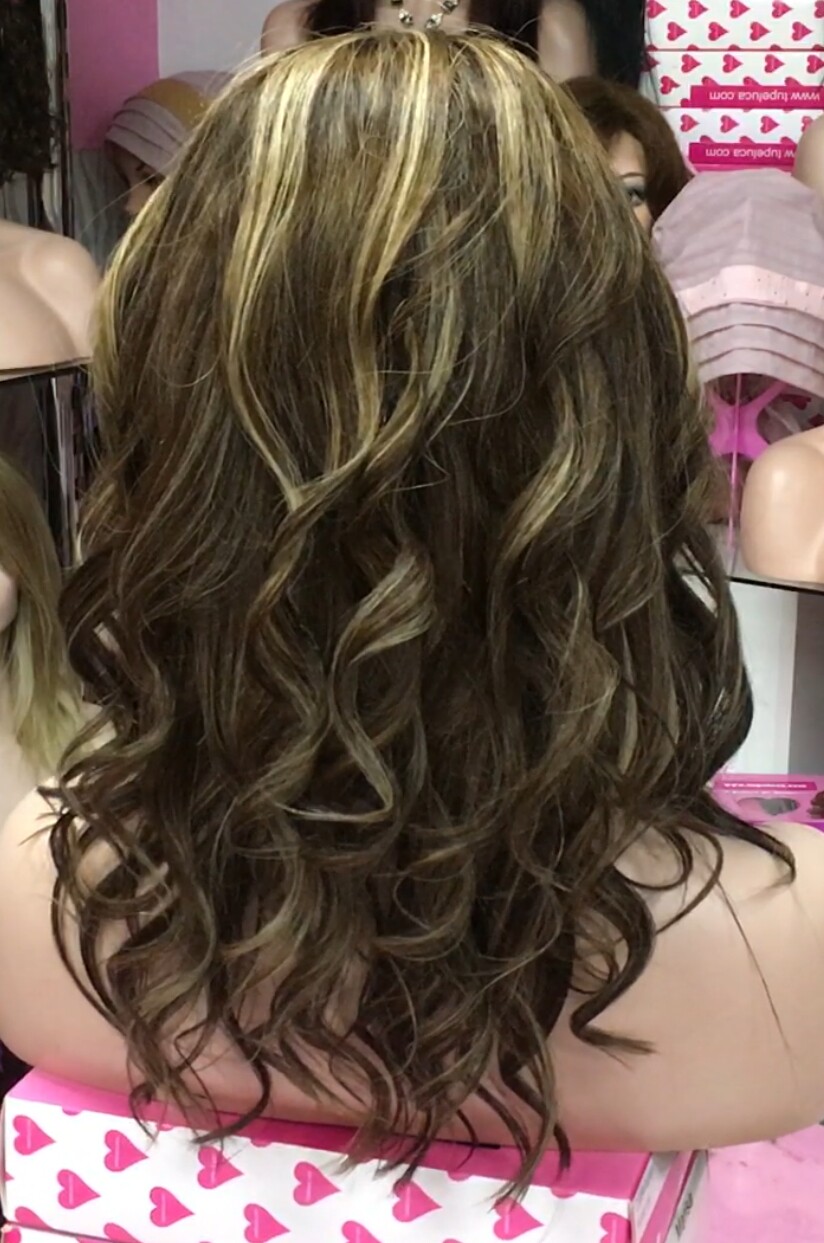 Peluca natural ALEXIS ONDAS 4h8 raiz TINTE 2  TOP TUL LARGO 35-40 cm