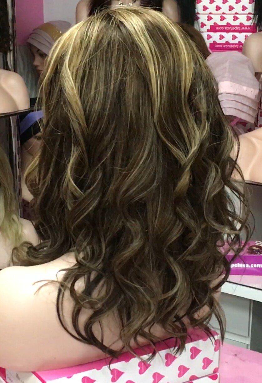 Peluca natural ALEXIS ONDAS 4h8 raiz TINTE 2  TOP TUL LARGO 35-40 cm