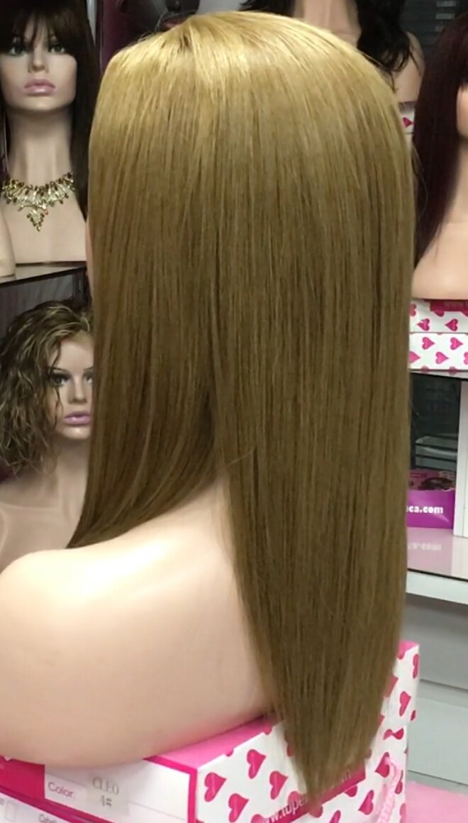 Peluca cabello natural CLARA color 14  FRONTAL de TUL transparente efecto piel