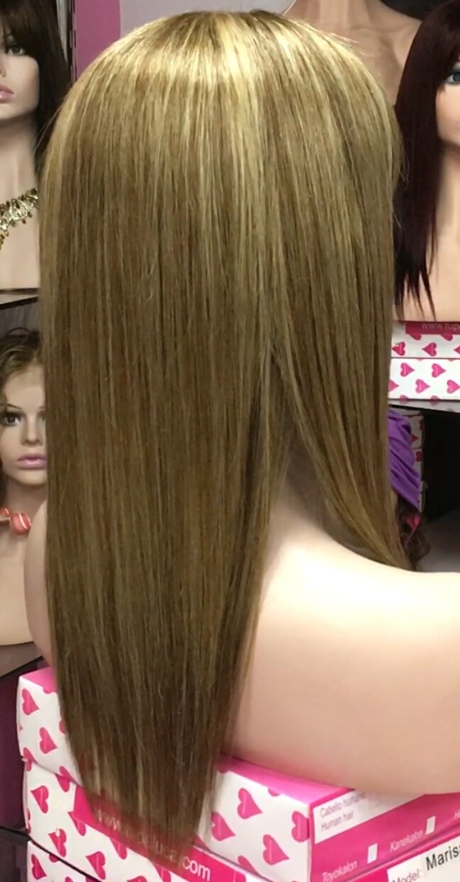 Peluca cabello natural Veronica color 6H613 TOP TUL transparente efecto piel